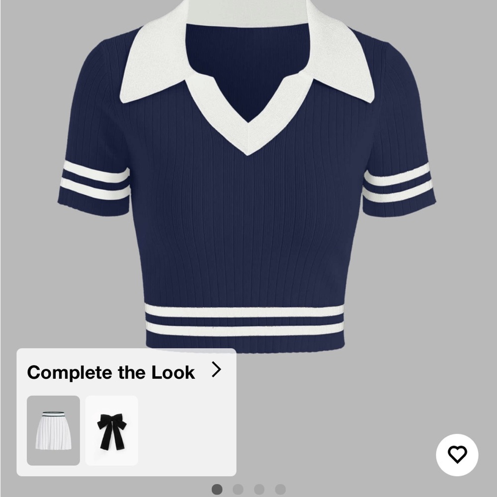 Cider Navy and White Knit Collared Top